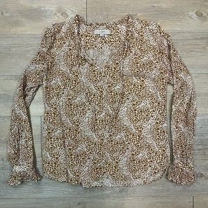 Ann Taylor Loft Women Top Small Orange Animal Print Giraffe Long Sleeve Rayon